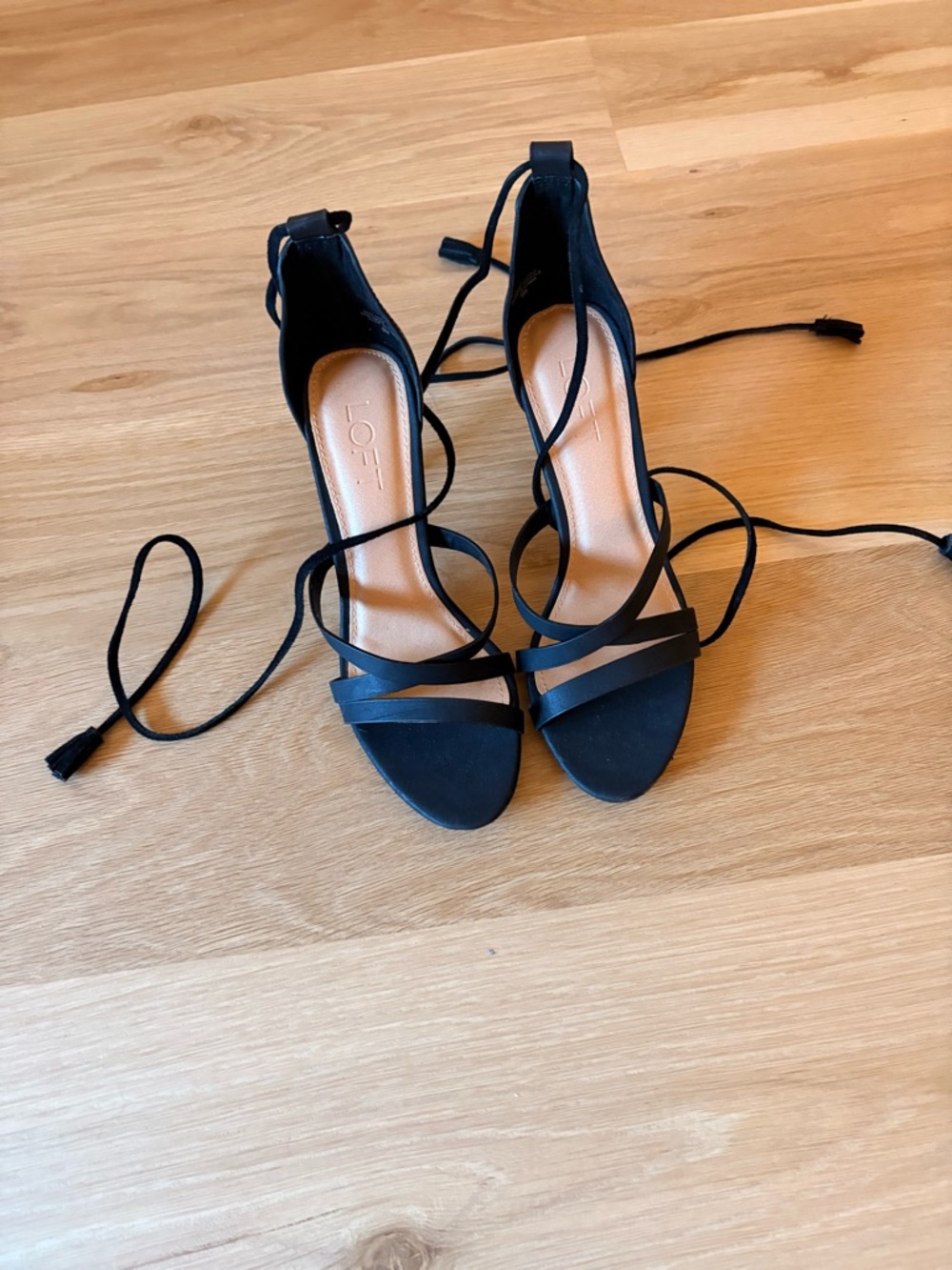 LOFT Black Lace-Up Open-Toe Heeled Sandals